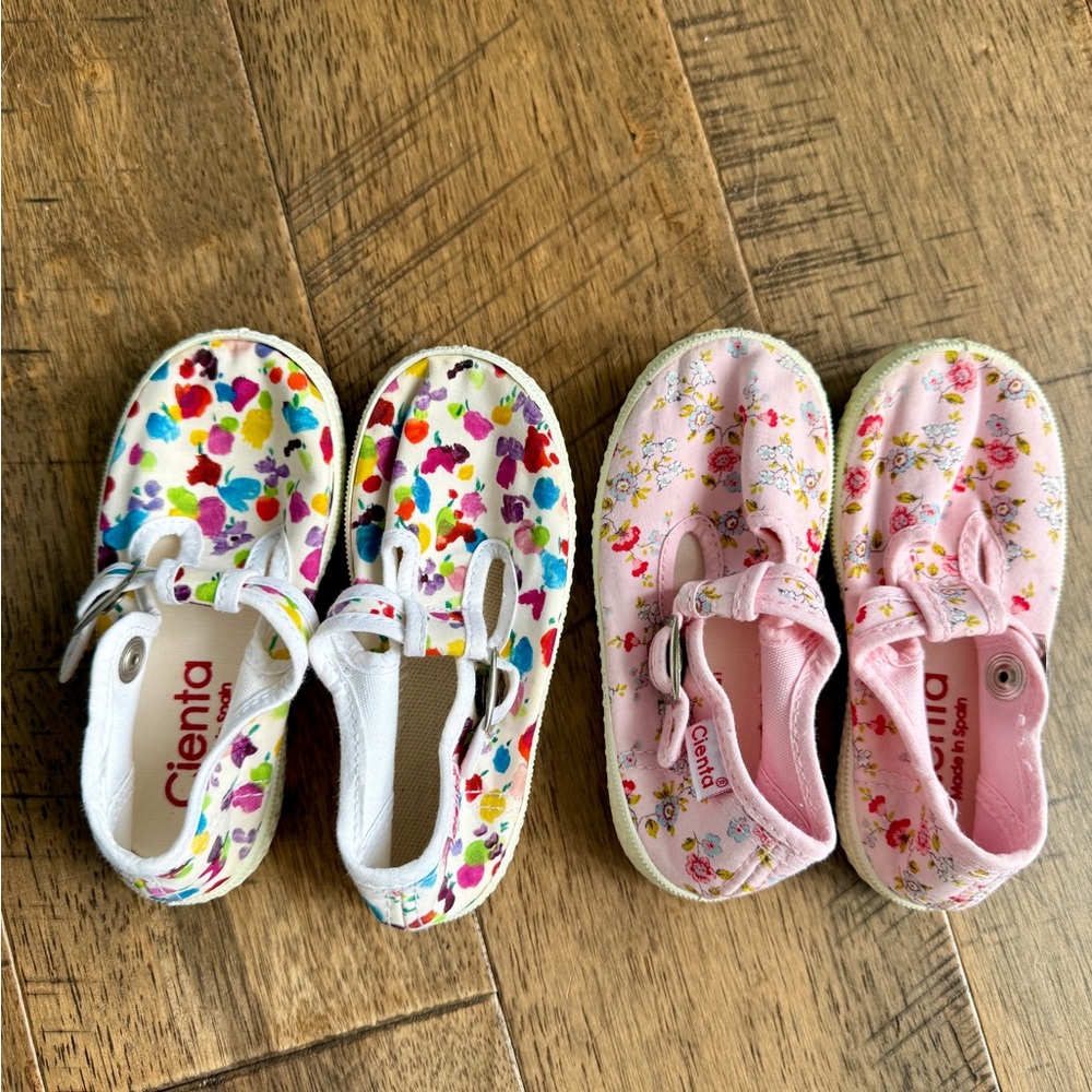 Cienta Kids' Floral Canvas Shoes - Multicolor and Pink